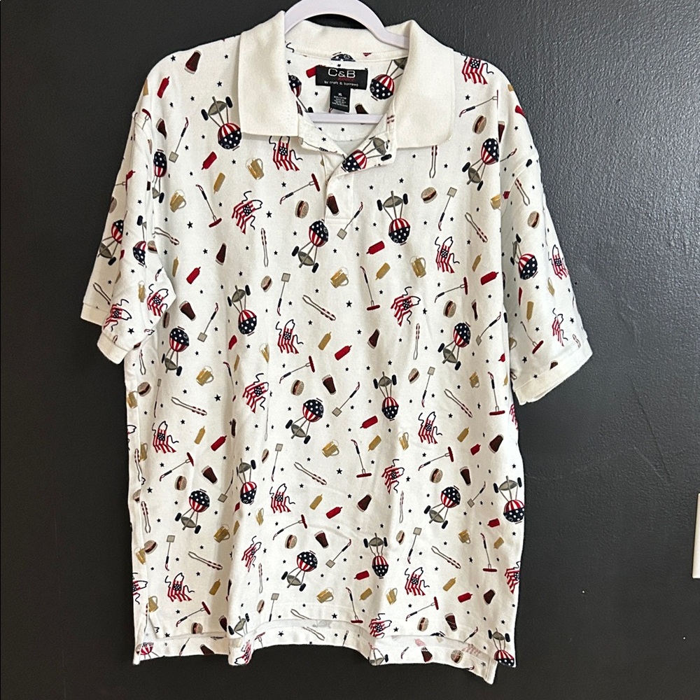 Men's S/S Polo Shirt with BBQ Pattern Size XL